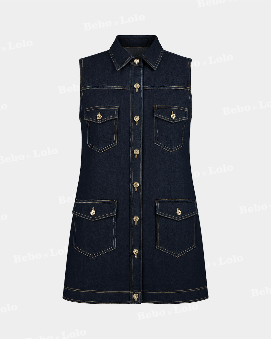 Vest Shirt Washed Out of Denim Dark Blue - bebonlolo