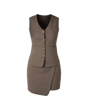 Brown vest and skirt set on a white background