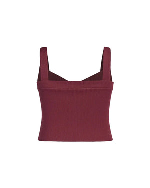 Maroon ribbed tank top on a white background