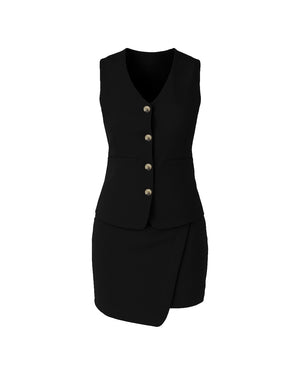 Black vest and skirt set on a white background