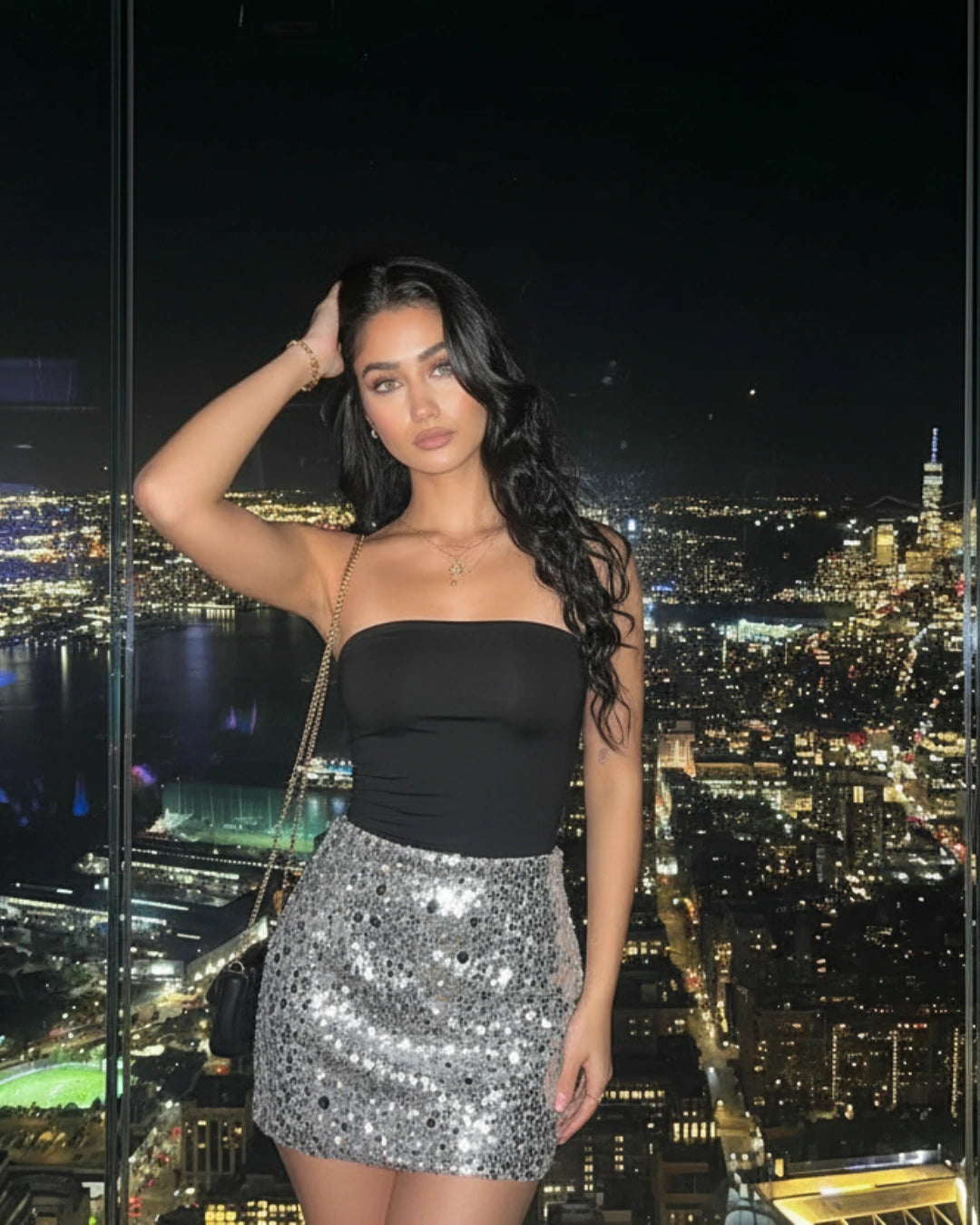 Sequin Mid Waist Mini Skirt