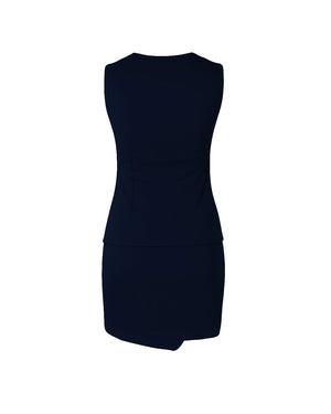 Navy blue dress on a white background