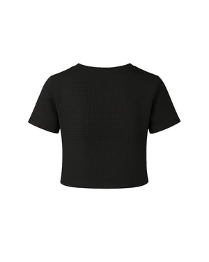 Black cropped t-shirt on a white background