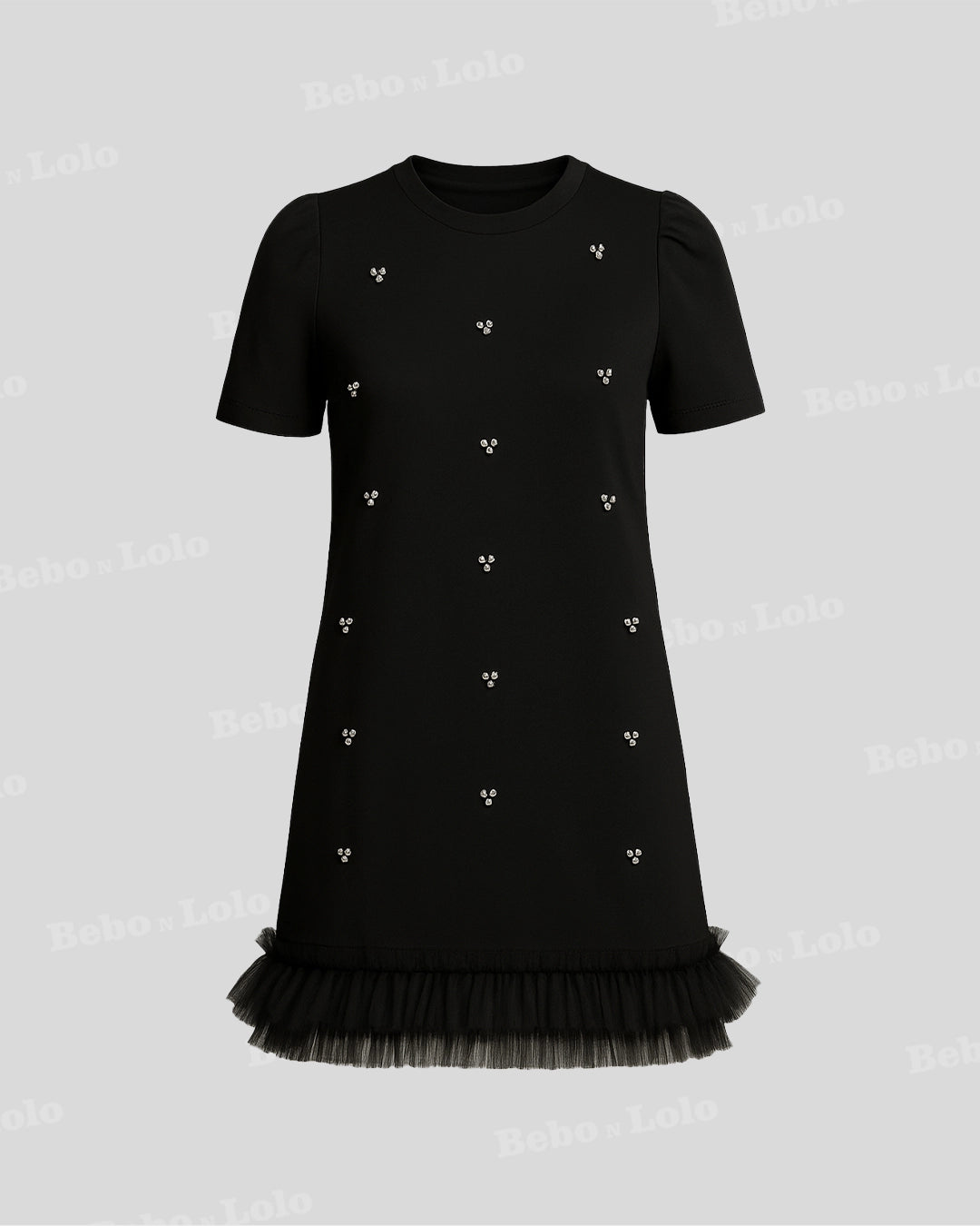 Mini Dress with Crystal Studs - bebonlolo