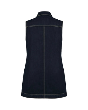 Dark denim vest on a white background