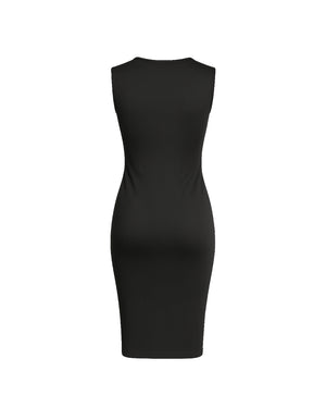 Black sleeveless dress on a white background