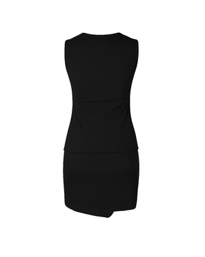 Black sleeveless dress on a white background