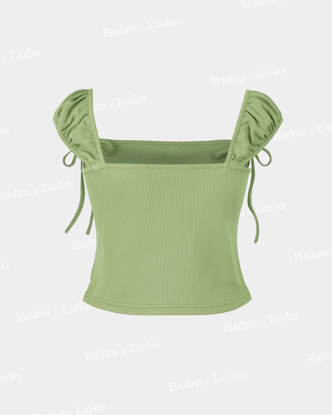 Ruched Lettuce Trim Bowknot Crop Top