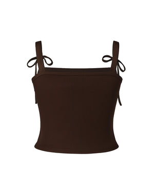 Brown crop top with thin straps on a white background