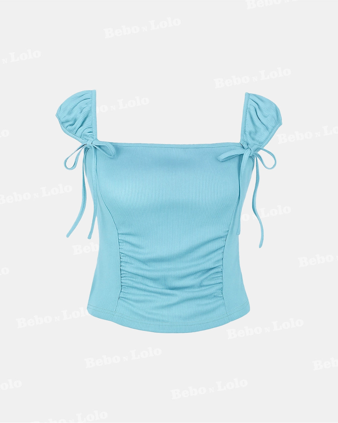 Ruched Lettuce Trim Bowknot Crop Top