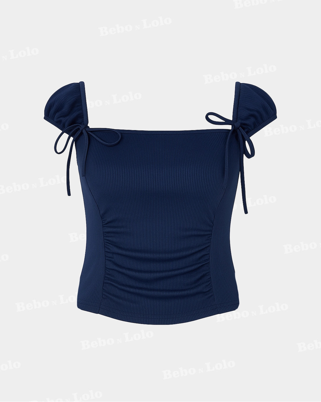 Ruched Lettuce Trim Bowknot Crop Top