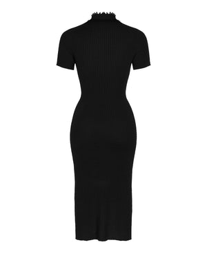 Black ribbed dress on a white background
