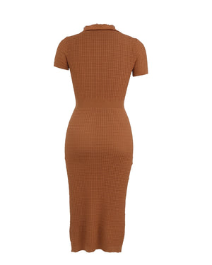 Brown ribbed dress on a white background