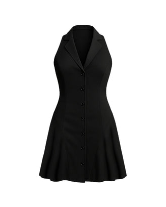 Black dress with buttons on a white background