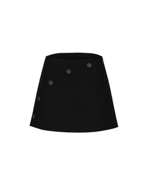 Black skirt with button details on a white background