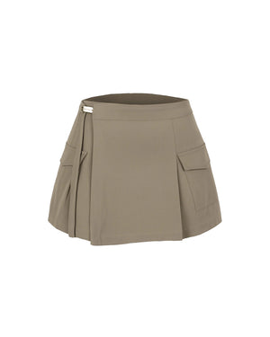 Khaki skirt with a belt on a white background