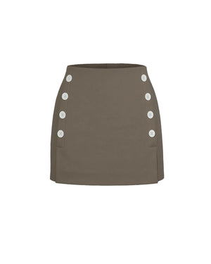 Green skirt with button details on a white background