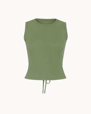 Green ribbed tank top on a white background