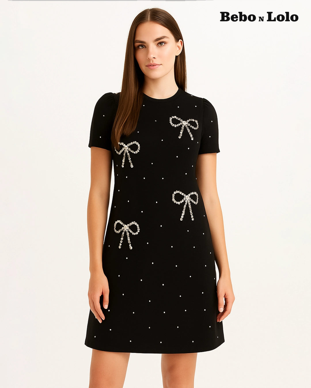 Mini Dress with Stud & Bow - bebonlolo