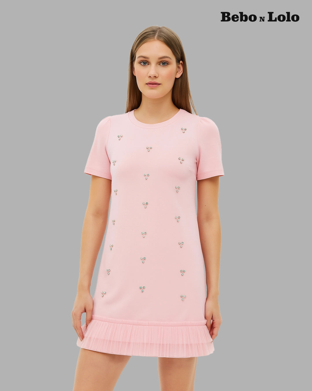 Mini Dress with Crystal Studs - bebonlolo