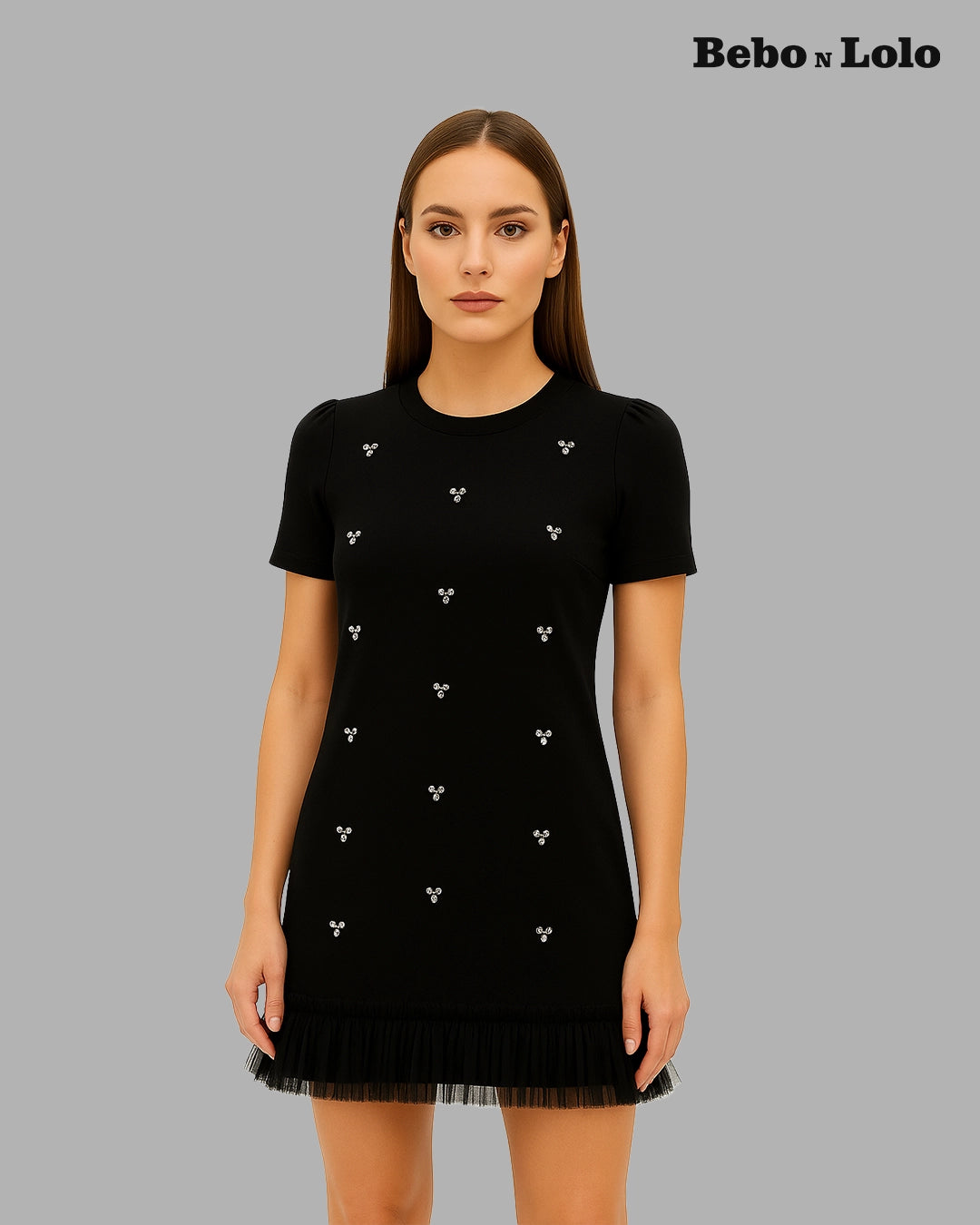 Mini Dress with Crystal Studs - bebonlolo