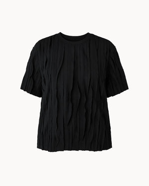 Black textured t-shirt on a white background