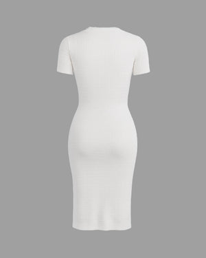 White ribbed dress on a gray background