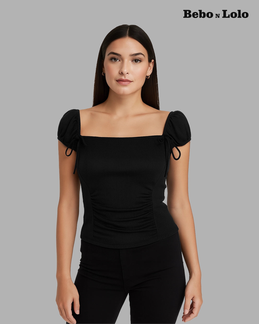 Ruched Lettuce Trim Bowknot Crop Top