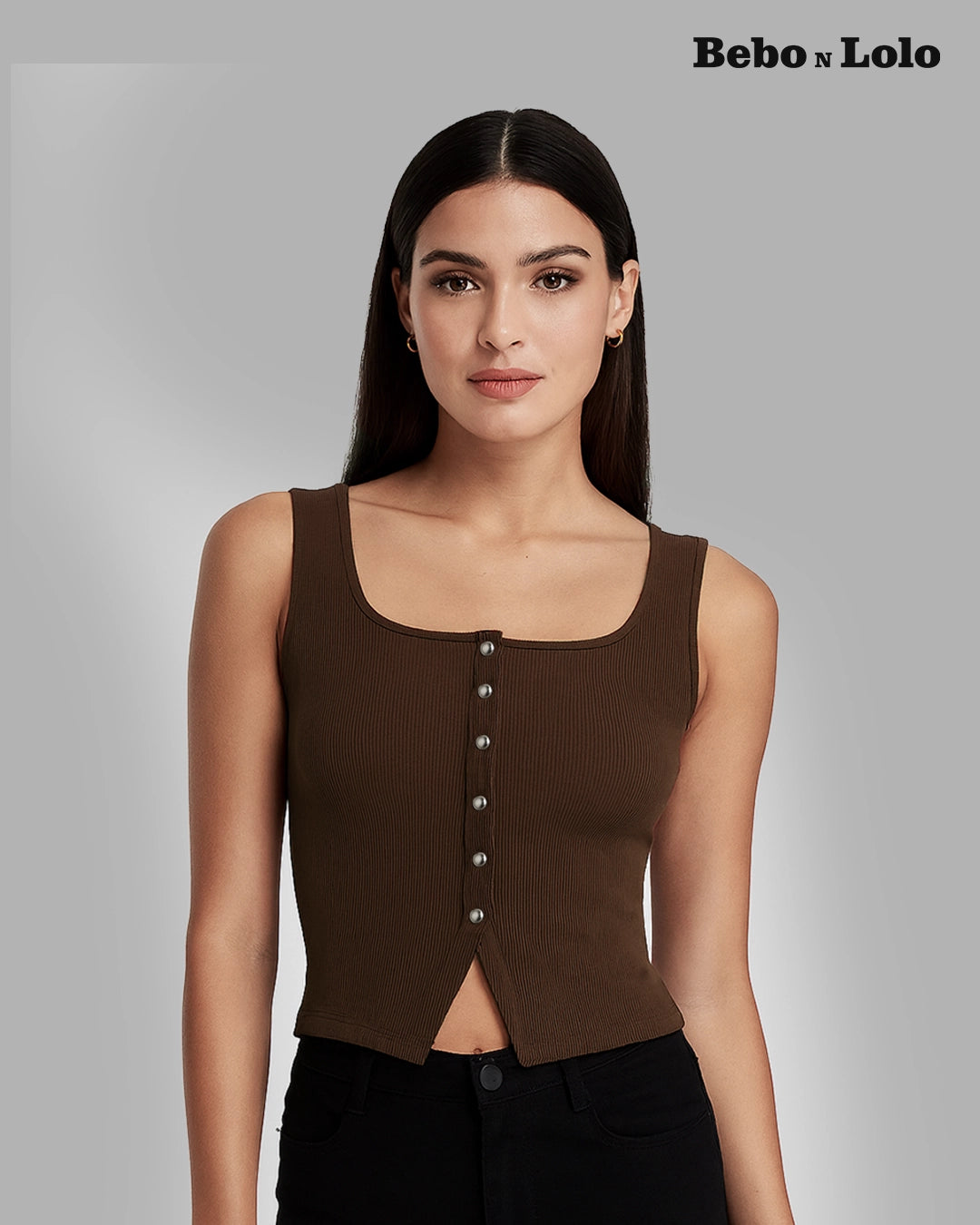 Square Neck Button Tank Top