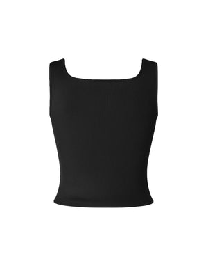 Black sleeveless top on a white background