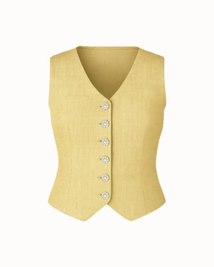 Yellow vest with decorative buttons on a white background