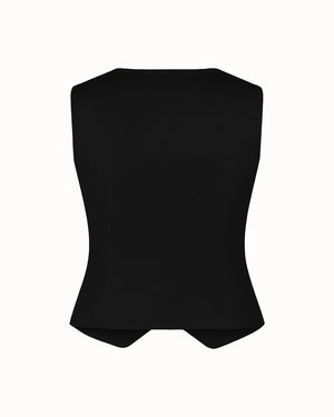 Black sleeveless top on a white background