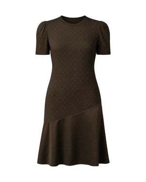 Brown dress with puff sleeves on a white background