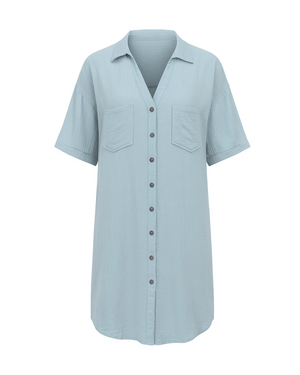 Light blue short-sleeve shirt on a white background