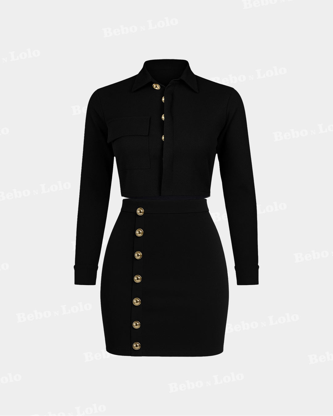 Midnight Charm Button-Detail Co-ord Set - bebonlolo