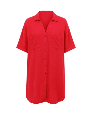 Red shirt with short sleeves on a white background