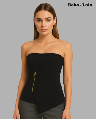 Asymmetric Zip-Up Scuba Bustier Top