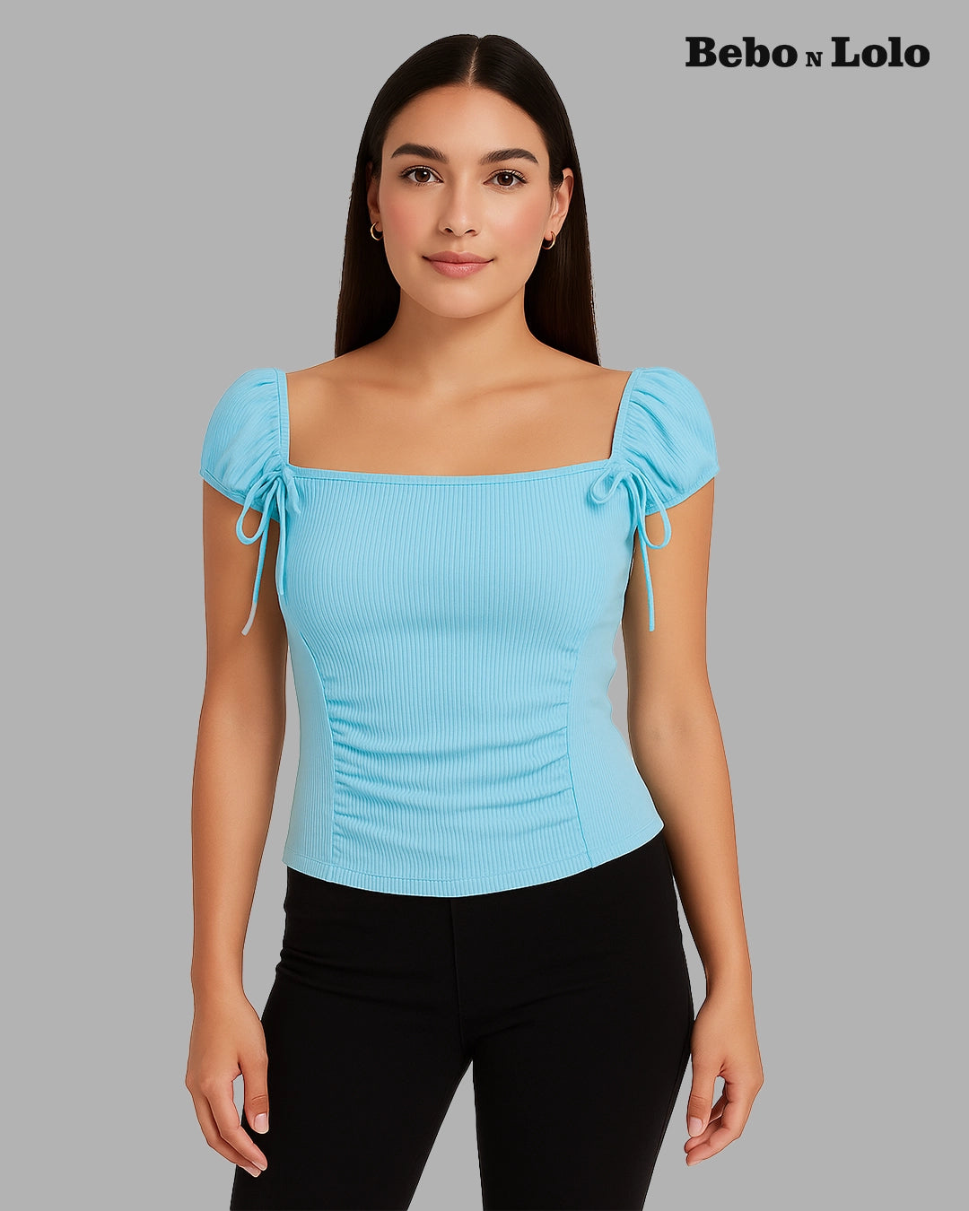 Ruched Lettuce Trim Bowknot Crop Top