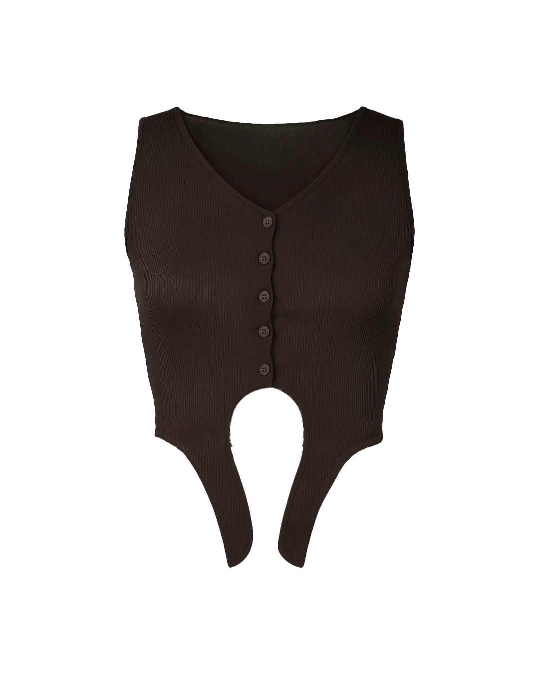 Black button-up vest on a white background