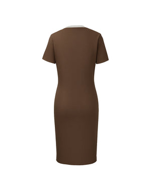 Brown ribbed dress on a white background