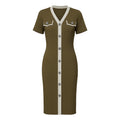 Brown dress with white accents on a white background