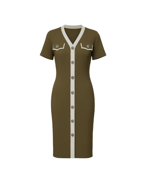 Brown dress with white accents on a white background