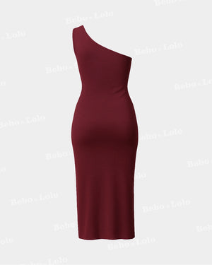One Shoulder Bodycon Ruched Dress 