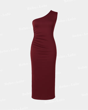 One Shoulder Bodycon Ruched Dress 