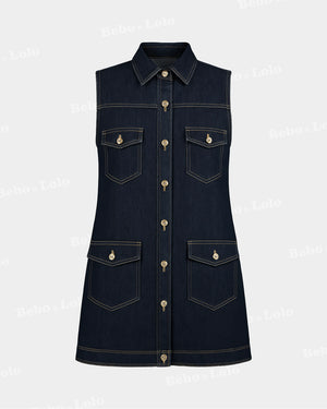 Vest Shirt Washed Out of Denim Dark Blue - bebonlolo