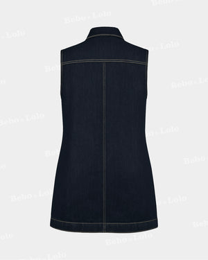 Vest Shirt Washed Out of Denim Dark Blue - bebonlolo