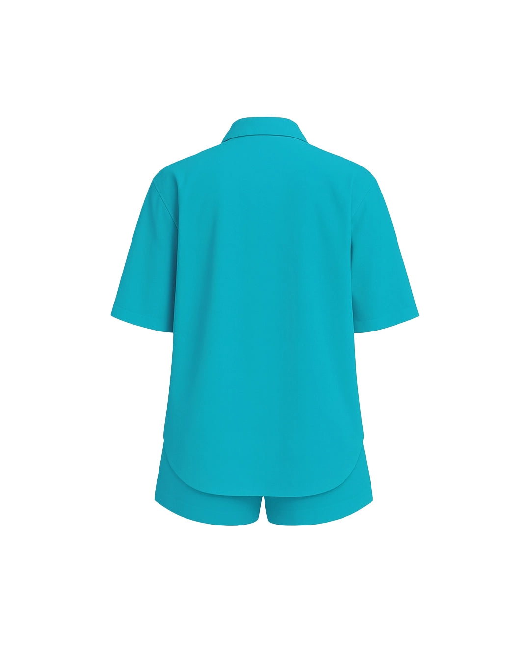 Turquoise shirt and shorts set on a white background