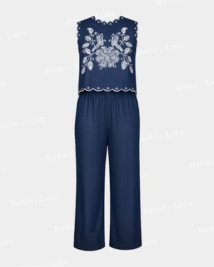 Blue Denim Embellished Co-ord Set - bebonlolo
