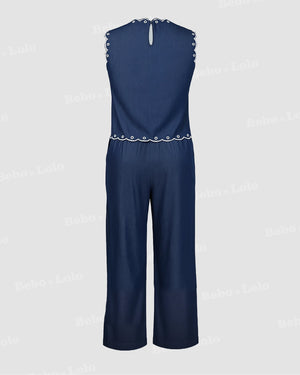 Blue Denim Embellished Co-ord Set - bebonlolo