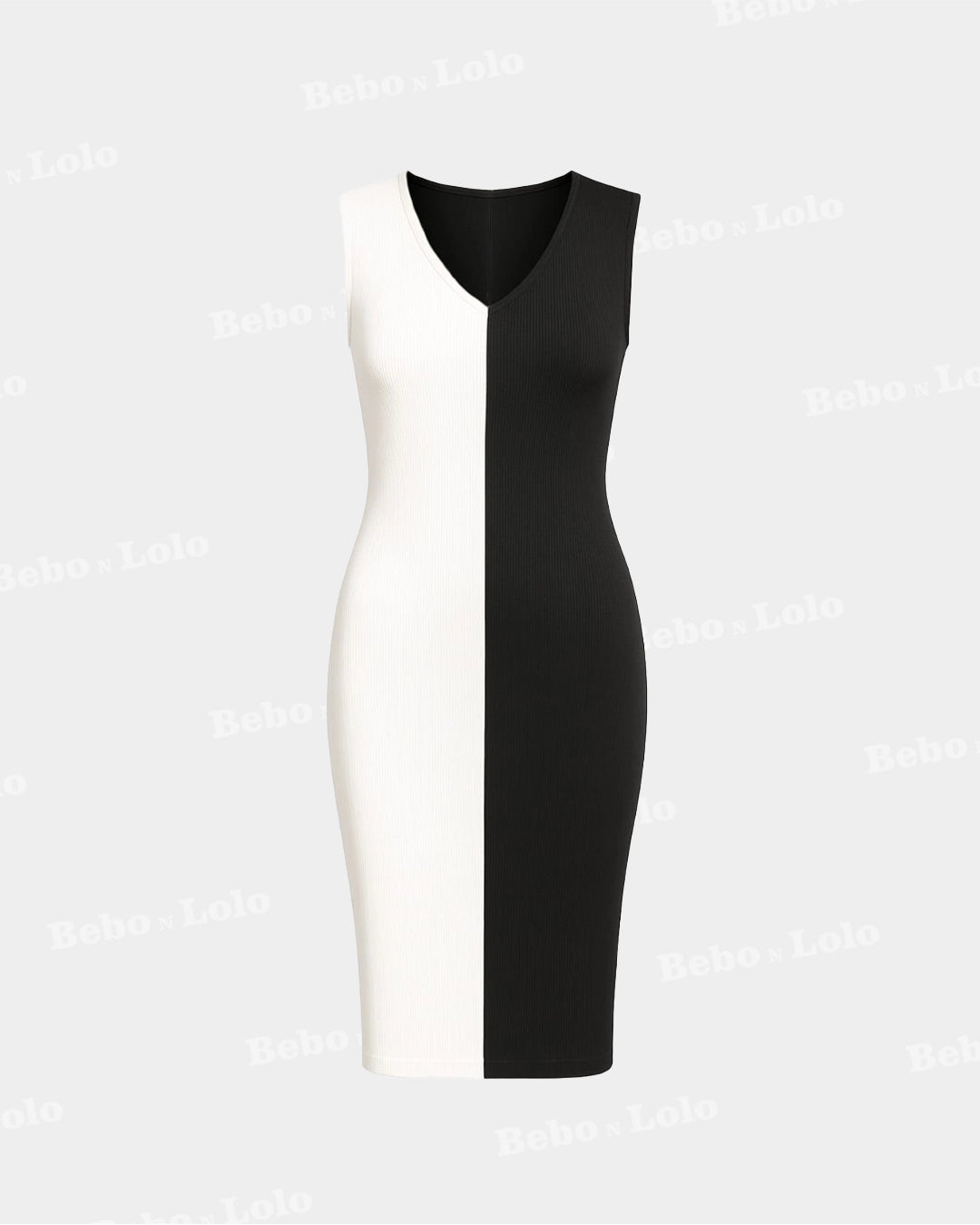 Stretchable Dual Tone Bodycon Midi Dress